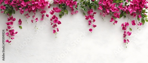 flowering bougainvillea cascading over a white wall