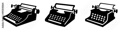 Vintage typewriter machine silhouette vector illustration set
