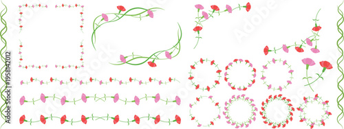 カーネーションのフレームと装飾セット