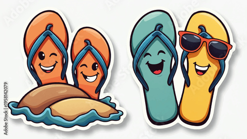 Set of 2 cartoon flip flop icons vector