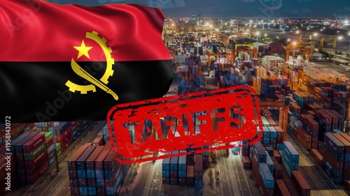 The Angolan Flag and Container Terminal Under a 