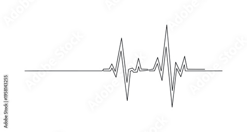 Flatline to Pulse Transition. Minimalistic one-line drawing medical monitor line transitioning from flatline to heartbeat spike on display, continuous single