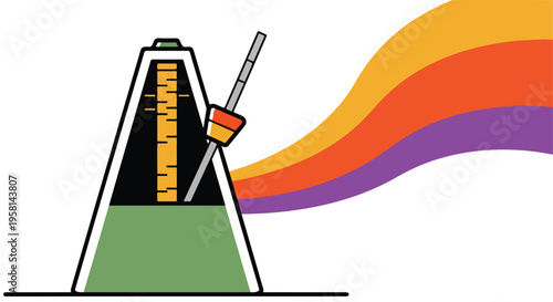 Stylized metronome with rhythmic colorful wave on white background