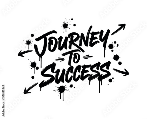 Journey To Success. lettering and all elements in black. Vector style. AWhite background. Pure white background. Perfect isolation and visual consistency.