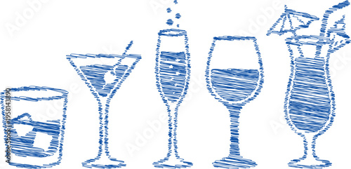  drinks Glasses Doodle Icons Illustration