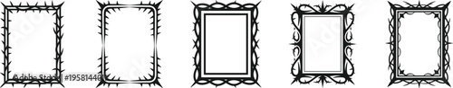 Gothic Frame Set with Dark Fantasy Medieval Spike Borders, Ornamental Tribal Silhouette Shapes for Halloween Graphics, Game Menu UI and Vintage Decorative Design Elements