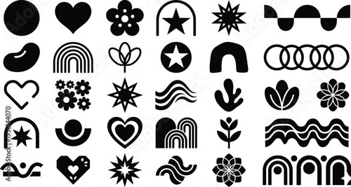 Collection of Black and White Abstract Geometric Shapes and Patterns
