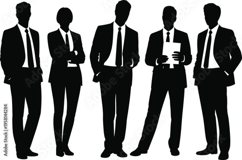 Professional Business Team Silhouettes with Shirt and Tie Details Standing Together for Corporate Leadership Success Partnership and Career Development isolated on White Background