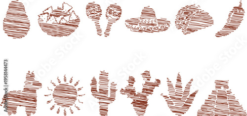Mexican Heritage Rustic Doodle Icons