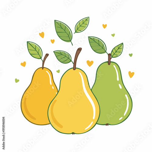 Naive pears doodle fruit set vector illustration