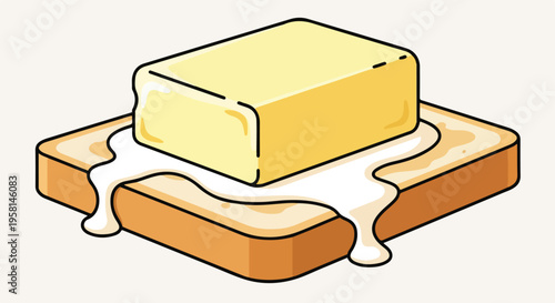 A graphic illustration of a butter slab melting onto a slice of toast