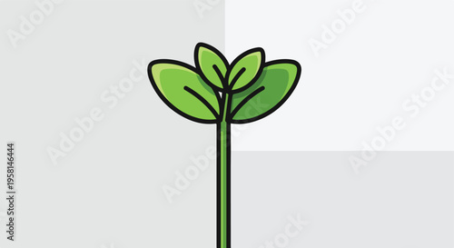 A stylized green sprout with broad leaves and a long stem on a light background