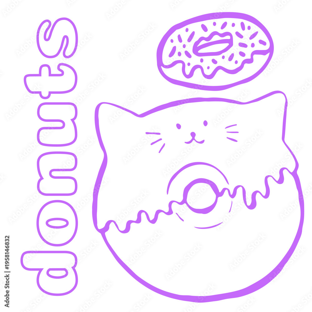 Obraz premium brush hand drawn vector set bakery line art. a whimsical depiction of a donuts. vector illustration for cafe, bakery
