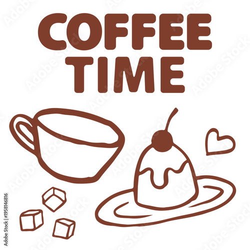 brush hand drawn vector set coffee and tea line art. Whimsy breakfast with coffee cup, croissant, cafeteria food. vector illustration for cafe Breakfast or brunch with coffee and croissant doodle ve