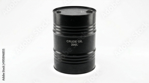 Classic Black Steel Oil Barrel Isolated on White