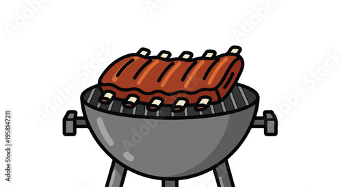 Illustration of succulent ribs cooking on a charcoal grill