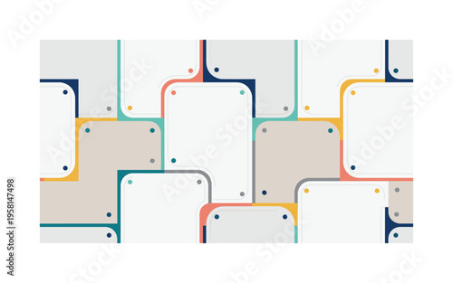 architectural concrete blocks seams rivets joints and minimal construction details stylized as urban pattern elements, flat vector rounded shapes, bright