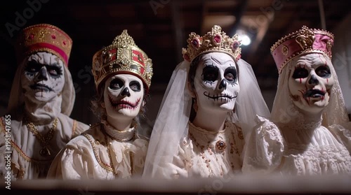 Weird quartet with sewed mouths. Halloween