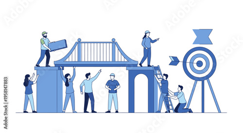 flat vector Team Building Bridge isolated on White Background vector background, vector illustration