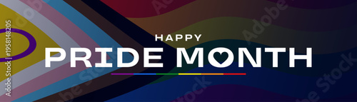 Happy Pride Month banner, progress pride flag background