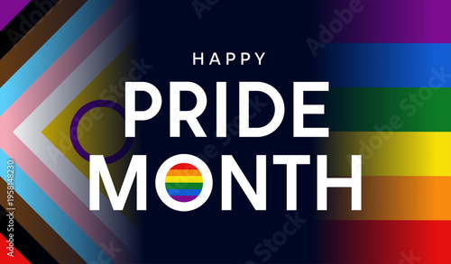 Happy Pride Month background, typography poster, LGBT flag