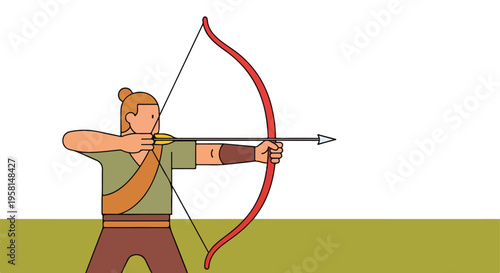 Stylized illustration of a person aiming a bow and arrow in a flat design
