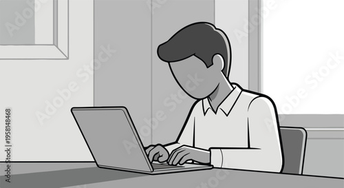 Person in a collared shirt working on a laptop, seated at a table