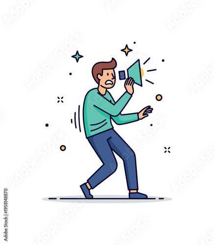 Person recoiling from a sudden loud sound or bright flash, emphasizing startle response, nervousness, and the physical aspect of fear. Minimalist flat vector