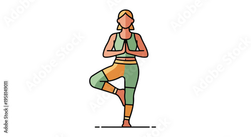 A simplified graphic representation of a person practicing a tree pose