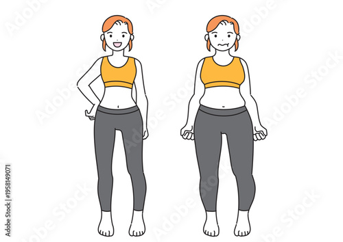 ダイエット・痩せている女性・太っている女性　ビフォーアフター