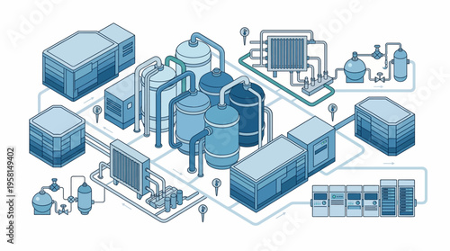 Industrial water treatment process diagram.