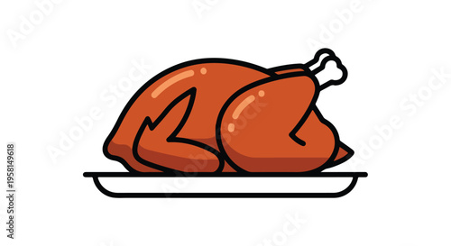 Stylized illustration of a cooked whole chicken presented on a platter