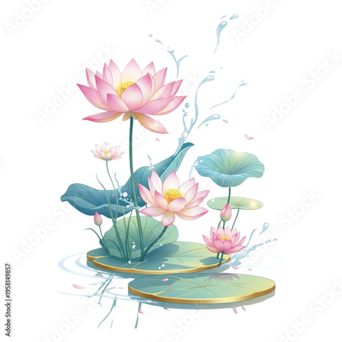 Natural Harmony: Aesthetics of Lotus Flowers and Splashing Water