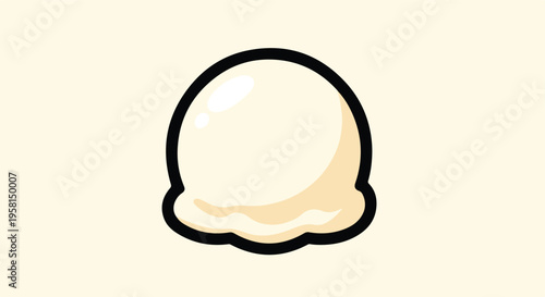 A stylized, cartoonish scoop of pale yellow ice cream with highlights