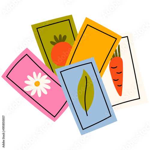 Seed Packets Collection Flat Vector Illustration. Colorful seed packets with vegetables and flowers in flat style. Gardening collection perfect for planting, spring season and agriculture design.