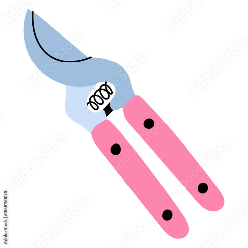 Garden Pruner Tool Flat Vector Illustration. Garden pruner tool in flat style. Simple colorful gardening scissors illustration perfect for plant care, trimming and agriculture design.