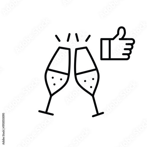 Champagne flute toasting and customer satisfaction. Glasses and like. Pixel perfect, editable stroke vector icon