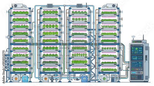 Industrial hydroponic system for plant growth.