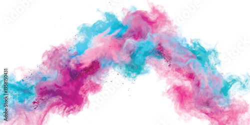Dynamic colorful powder dust wave flowing on a clean white background
