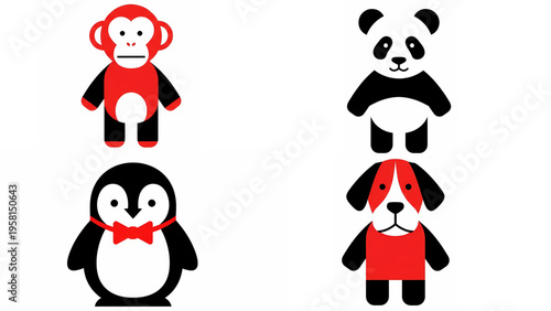 High contrast baby visual stimulation cards with cute monkey panda penguin and dog characters 