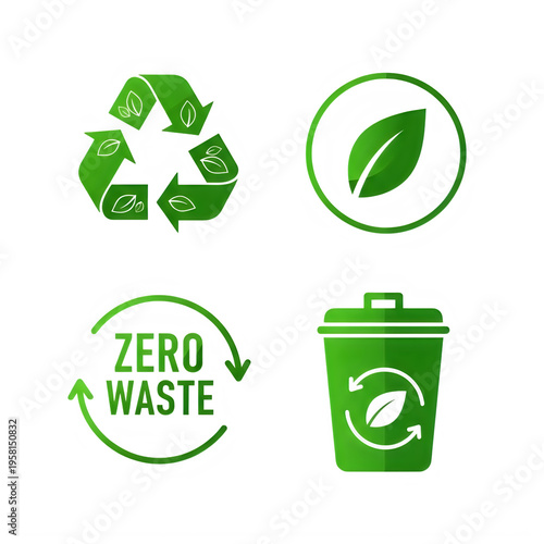 Set of 4 eco-friendly icons, green recycling symbols