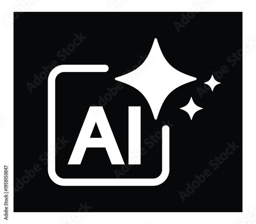 AI Generate Icon with Sparkle Star and Square Symbols for Artificial Intelligence and Machine Learning Vector Illustration