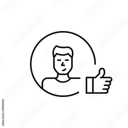 Man avatar and like. Approved user account, positive feedback or add to favorites. Pixel perfect, editable stroke vector icon
