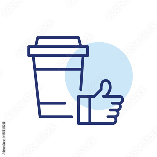 Coffee takeaway cup and like thumbs up symbol. Customer approval. Pixel perfect, editable stroke vector icon