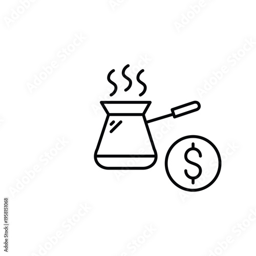 Coffee cezve and dollar. Drinks price, budget friendly cafe. Pixel perfect, editable stroke vector icon