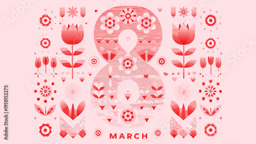 Floral arrangement forming the number eight celebrating international women s day