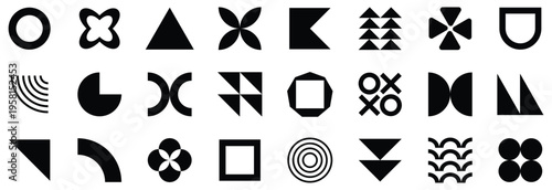 Geometric Basic Shapes Vector Set with Abstract Minimal Figures Lines Circles Triangle Hexagon and Star Elements