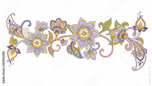 Floral paisley pattern with detailed blossoms and swirling decorative elements