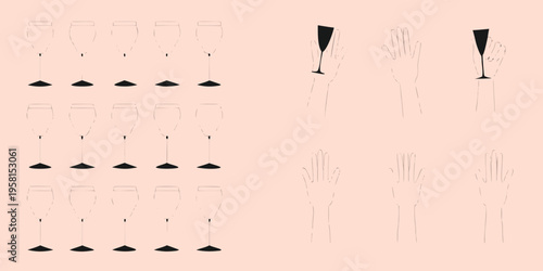 Minimalist illustration of champagne glasses and hands toasting a celebration