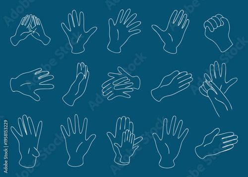 Collection of diverse hand gestures depicted in a minimalist line art style